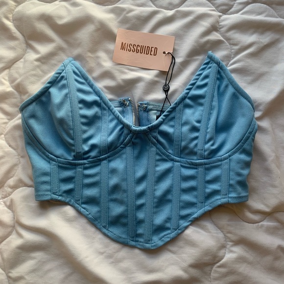 Tops - NWT Missguided Dusty Blue Pointed Corset Top